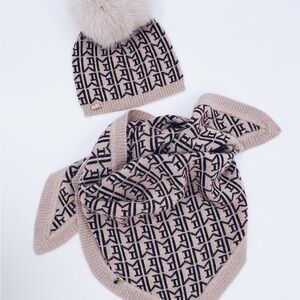 MILOVES SET Stylish Beige and Black Kids CASHMERE Beanie and Scarf Set